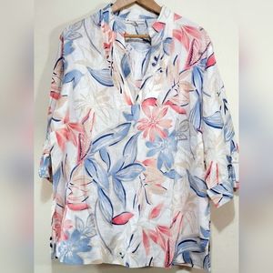14w Plus Size JM Collection   Pintuck Linen Floral Print Top Sz 14w Like New